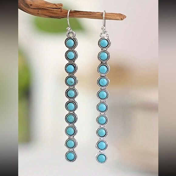 Fake Turquoise Dangle Earrings western style - Picture 2 of 7